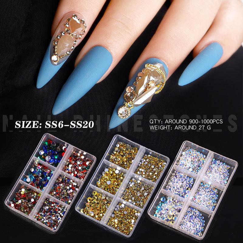 SS6-SS20 6 ячеек Стразы для украшения ногтей, цвет AB, Аврора, прозрачные, плоское дно, опаловые украшения для ногтей, инструменты для дизайна ногтей своими руками