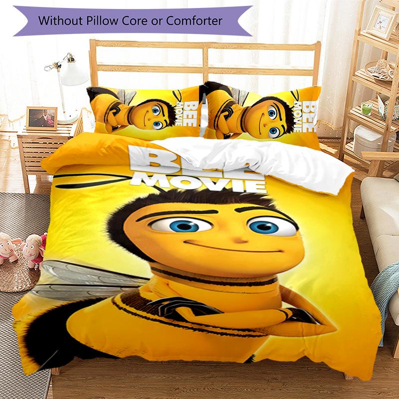 3pcs Bee Movie pattern bedding set duvet cover set includes duvet cover &pillowcases,perfect all season bedroom decoration&gift