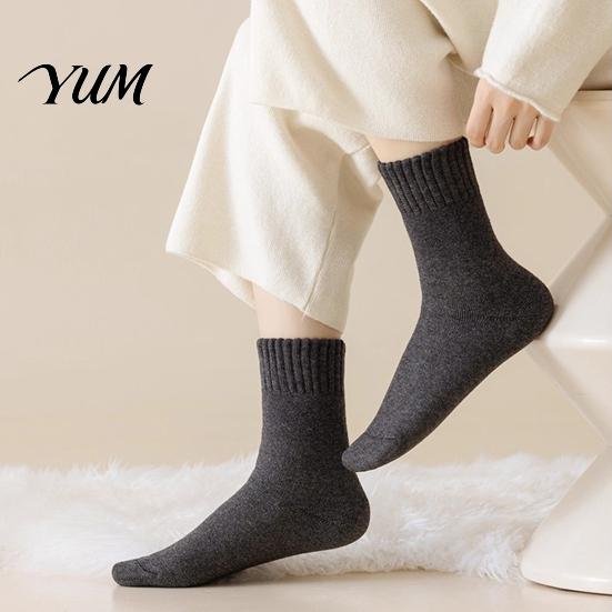 Thermal Insulated Socks for Cold Weather Women Thickened Winter Socks, Solid Color Mid Calf Fleece Lined Anti Slip Ribbed Daily Crew Weather,