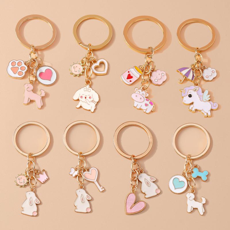 Cute Enamel Rabbit Dog Puppy Keychain Animal Unicorn Key Ring Pendant for Women Girls Handbag Decor Handmade key Chains Gift