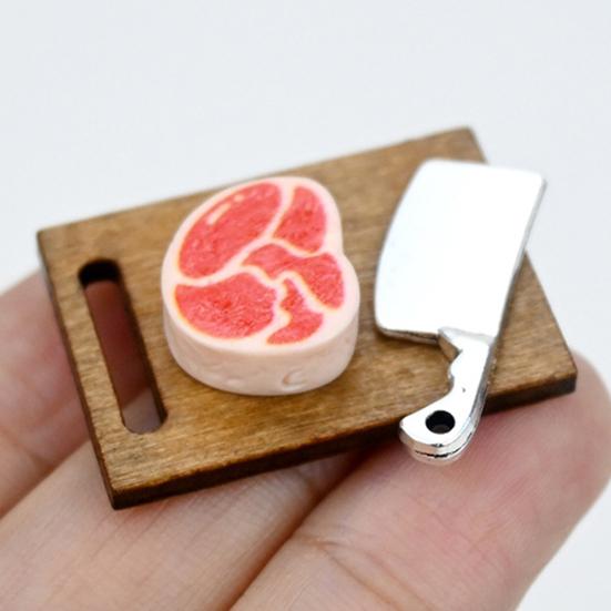 Realistic Miniature Food Prep 3Pcs/Set Mini Steak Cutting Board, Tiny Board Cleaver Steak, Doll Mansion Kitchen Decor Accessories, Miniatures