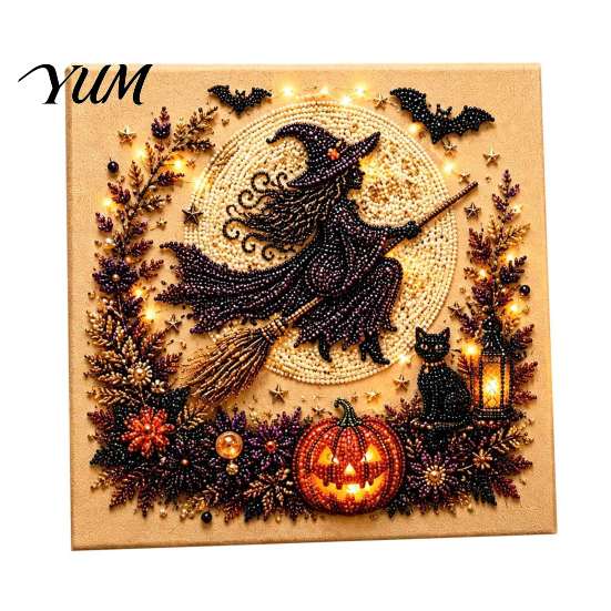 Therapeutic Art Kits for Relaxation Halloween Faux Pearl DIY Kit, Spooky Cute 3D Diamond Painting Fall Holiday Handmade Gift Craft, Witch Black