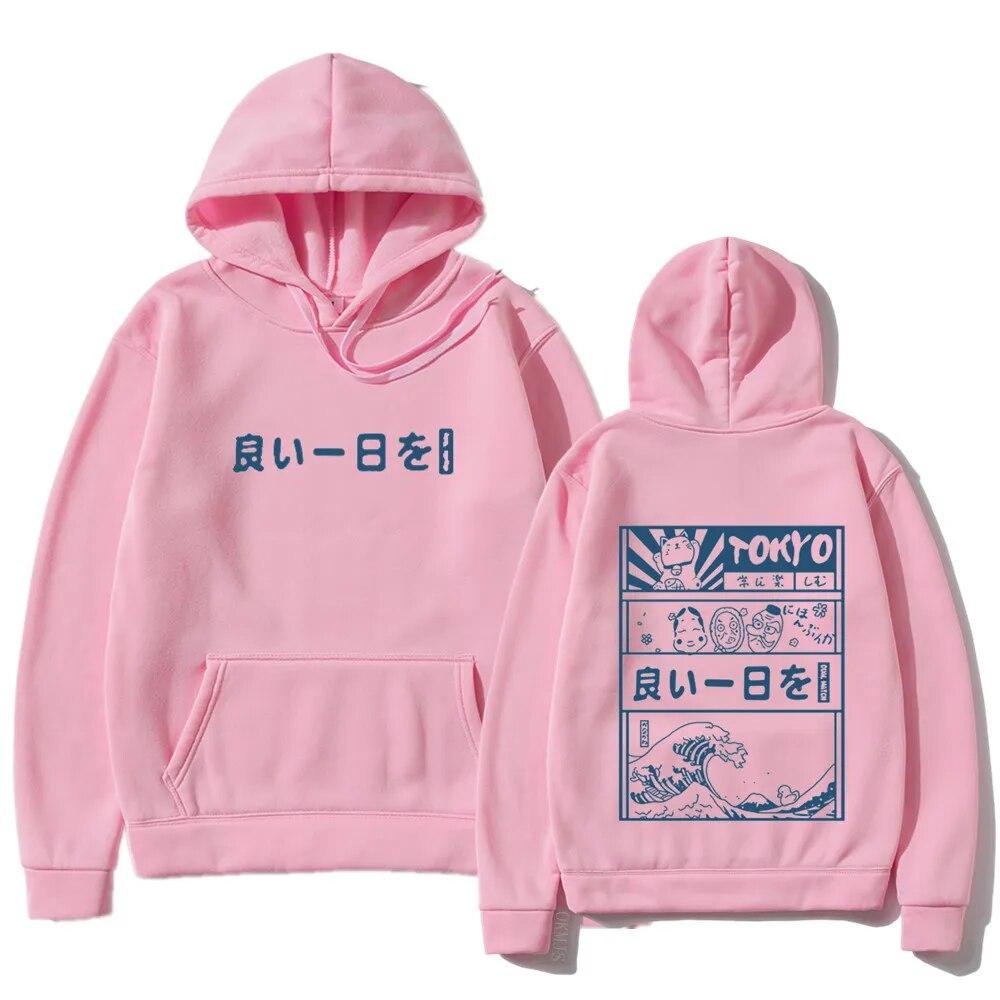 Harajuku унисекс толстовка с капюшоном японский кандзи мультфильм большая волна Токио негабаритный Streetw хип-хоп пуловер с капюшоном одежда унисекс
