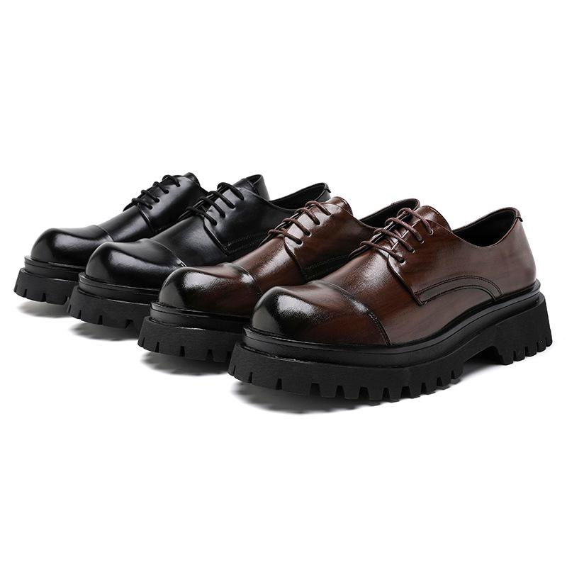 Весенние новые кожаные туфли мужские формальные повседневные деловые корейские версии трендовые британские туфли Brock на платформе с большой головой 1805-A
