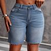 Women Summer Denim Shorts High Waist Solid Color Pockets Jean Short Pants