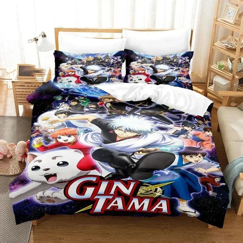 3D Постельное белье Gintama Аниме Гинтоки Саката Постельное белье с принтом с наволочкой Пододеяльник Мягкое Королевский размер Кинг-сайз Постельные принадлежности для дома