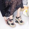 Sandals Women's Platform Wedge Heel High Heel Fish Mouth Women's Sandals Muffin and Flower Ribbon Beach Shoes Summer