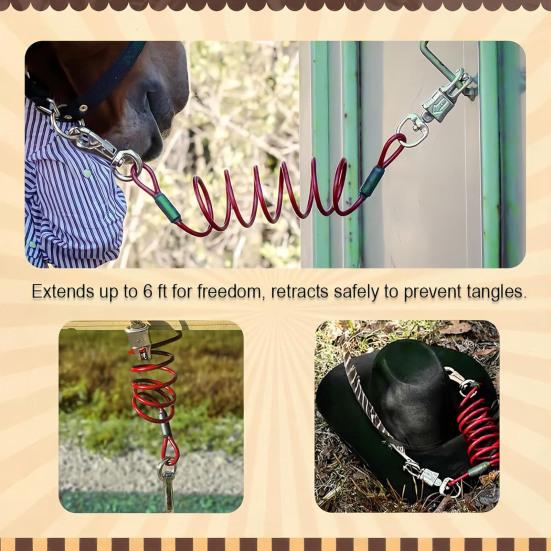 Конная банджи-веревка с регулируемым поводком для лошадей, удлинитель для поводка для улучшения результатов, амортизирующая спиральная веревка-поводок для кемпинга, трейл-райдинга, груминга