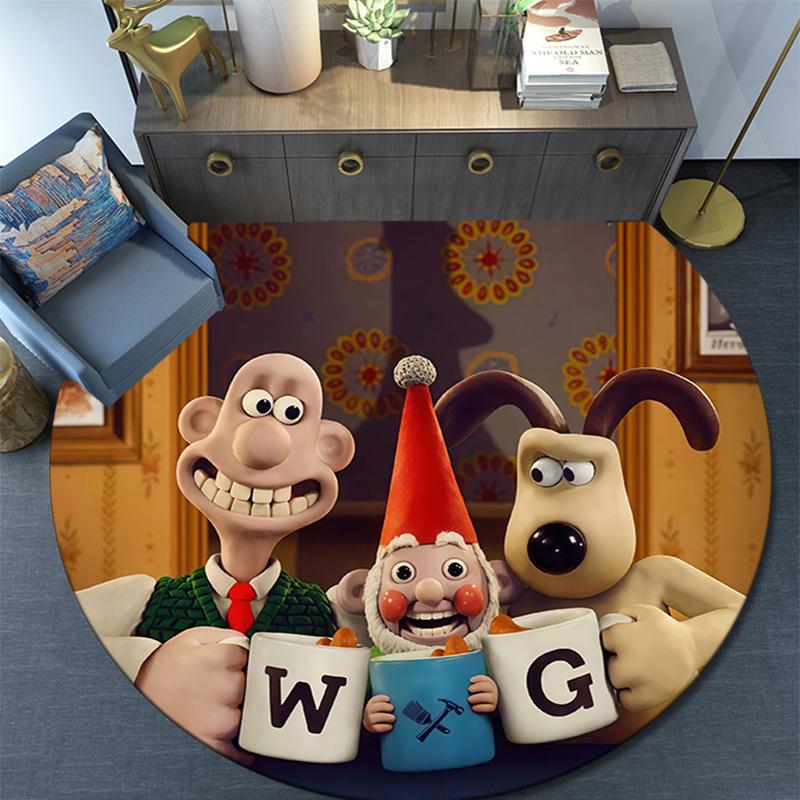 Wallace and Gromit2 Round Area Rug,Carpet Rug for Living Room Bedroom Sofa Playroom Decor,Non-slip Floor Mat