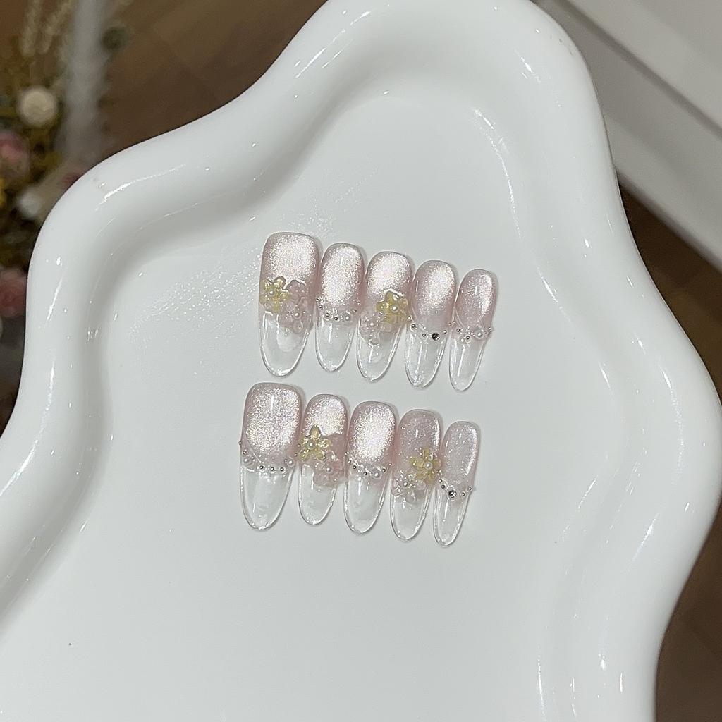 Summer Ice Flowers Sweet Pure Girl Pink Cat Eyes Fingertips Ice-transparent Glassy Flower Wear Armor