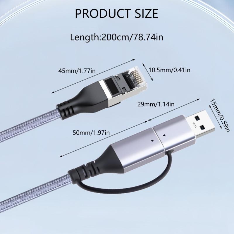 Кабели-конвертеры USB C в RJ45 Plug and Play Поддерживают гигабитные скорости Ethernet Конструкция из ПВХ в оплетке Для совместимости с несколькими устройствами
