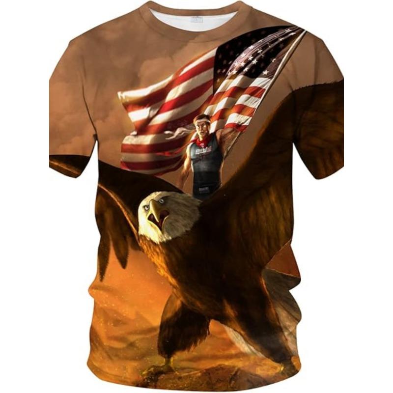 Men's Bald Eagle T-shirt Summer Short Sleeve 3D T-shirt Top Animal Pattern Round Neck T-shirt