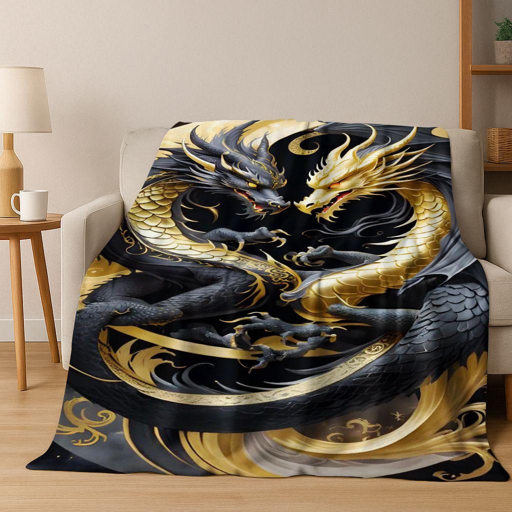 Magic Dragon Mythology Art Chinese Loong Cartoon Flannel Blanket,Cozy Soft Throw Blanket for Home Bedroom Bed Sofa Cover Kid
