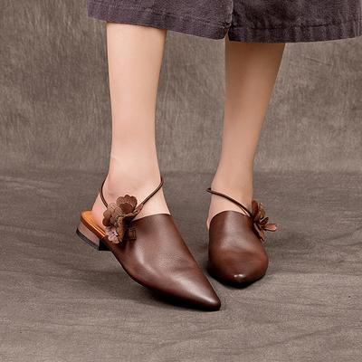 Женские новые весенне-летние туфли-мюли с острым носком, из шелка и коровьей кожи, с вышивкой, на среднем каблуке, с большим мыском