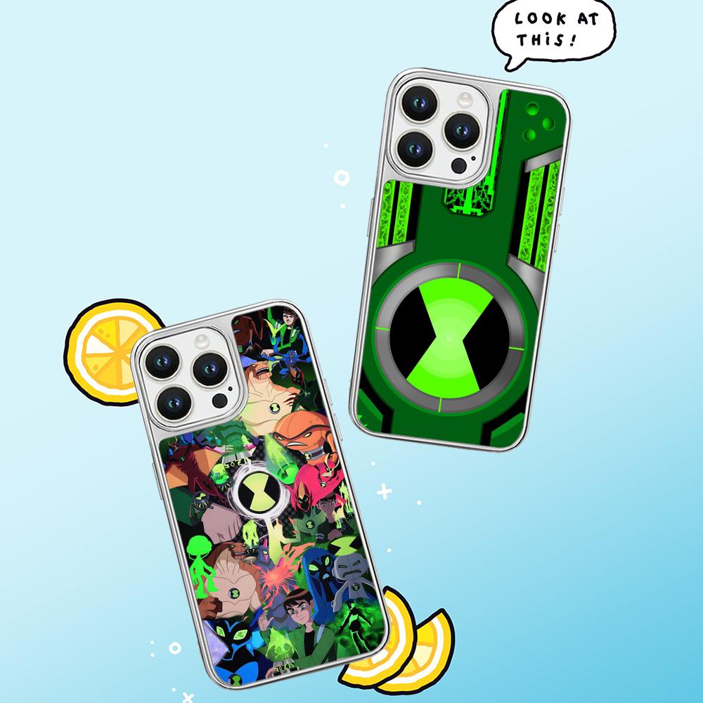 Ben 10 classic cartoon pattern Phone Case for iPhone 16 15 14 13 12 11 Pro Max Sheepskin Silver-edged protective case