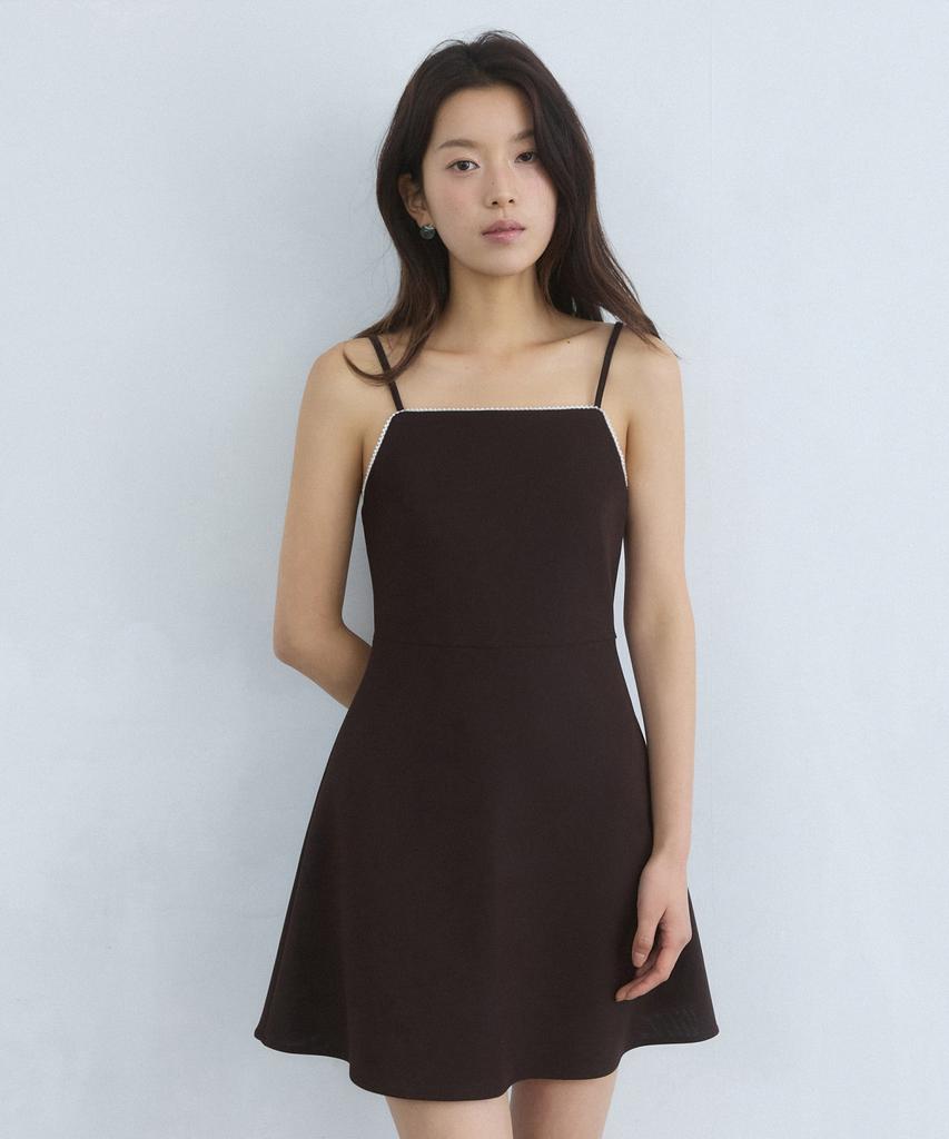 Adowl Lace Taping Mini Dress - Brown