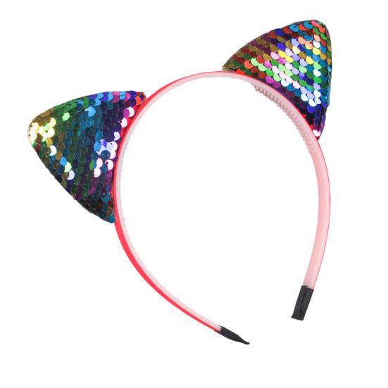 Girl Headband Sparkling Sequins Three-Dimensional Cat Ear Shape Painless Wearing Arc Hair Hoop Kids Daily Party Hair Accessory