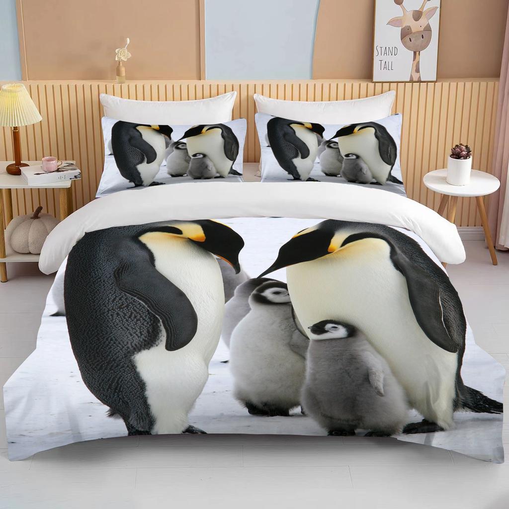 Cute Penguin Bedding 3 Piece Set King Size Double Bed Bedding Set Microfiber or Polyester Duvet Cover Set Kids Bedroom Bed Set