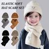 2Pcs/Set Kids Hat Scarf Set Solid Color Heart Pattern Thickened Warm Knitting Hat Long Scarf Set Elastic Fit Winter Wear