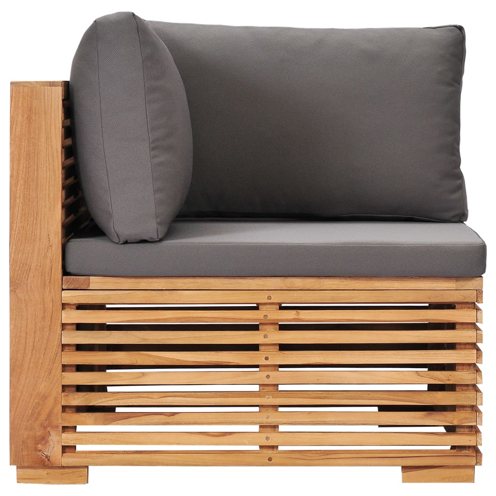 Garden Corner Sofa with Grey Cushions Solid Teak Wood