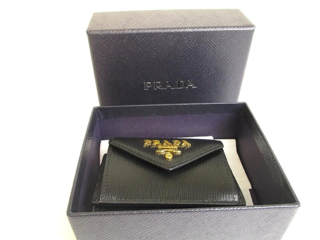 Оригинальный кошелек PRADA трифолд из черной кожи, компактный кошелек #a873  Восстановленный
