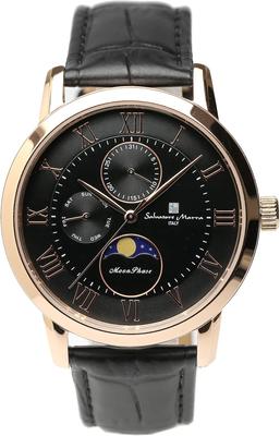 Часы Moon Phase Multi Calendar 5 ATM Waterproof Business Formal Leather Belt Limited Model Black Pink Gold [Salvatore Mara] Men's SM21106-PGBK