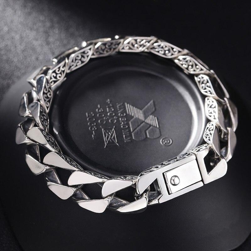 Браслет из стерлингового серебра S925, классический древний тренд, растительный узор, гладкая ручная цепочка из чистого серебра, мужской браслет