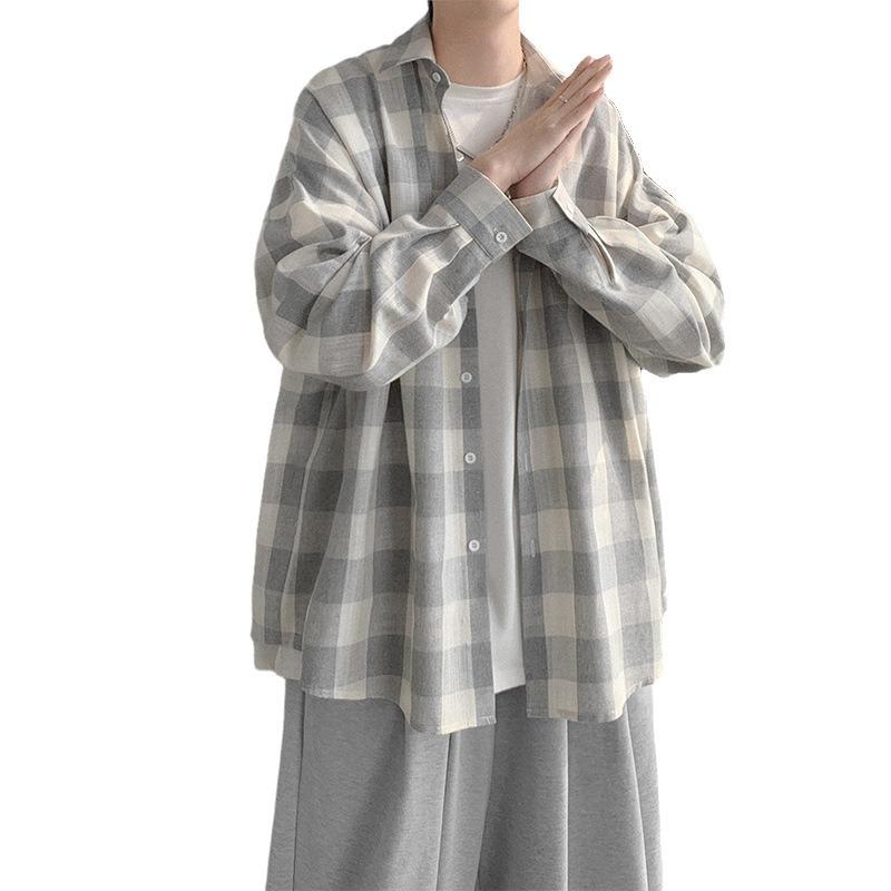 Осенняя клетчатая рубашка мужская с длинными рукавами в стиле Гонконга, классная повседневная рубашка