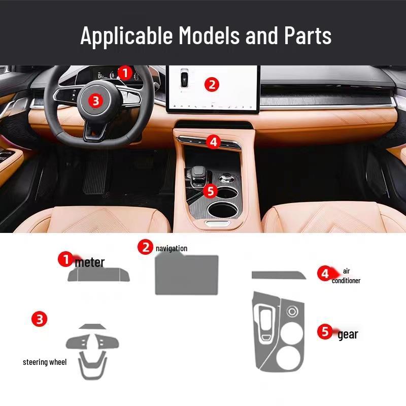 Zeekr 001 Smoked Headlight Film, Transparent Interior & Taillight Film, TPU Dashboard Screen Protector, Wear-Resistant