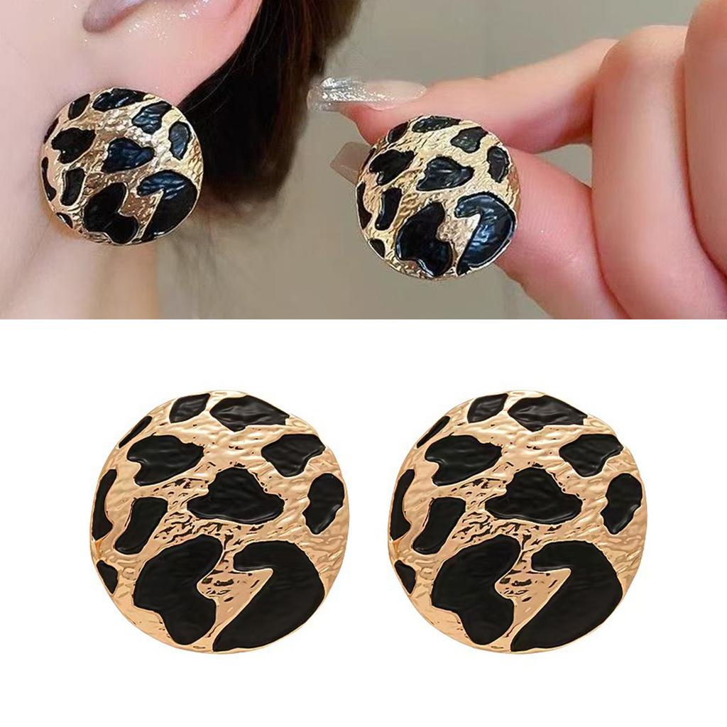 Leopard Print Round Earrings Alloy Sensitive Skin Friendly Earrings Jewelry Gift for Women Girls Dainty Accessories