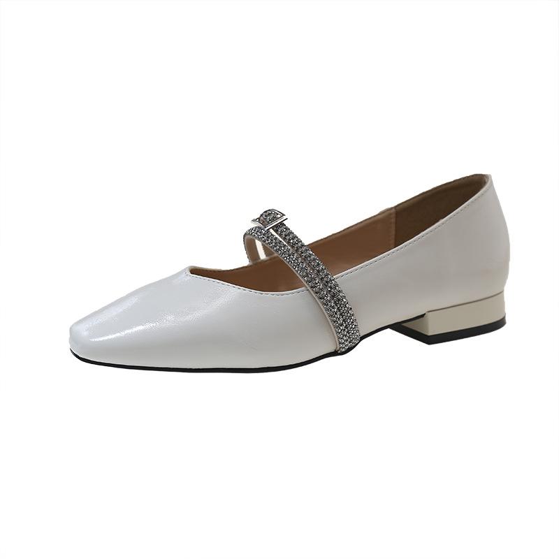Low-heeled Square-headed Mary Jane Shoes Women's Shoes Spring 2025 New Shallow Mouth One-word Strap with Skirt French Single Shoes