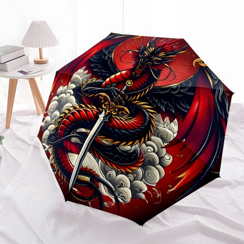 1pc Dragon Sword Tattoo Design Umbrella with Plastic Handle,Suitable for All Seasons Home Travel Outdoor UmbrellaDD1154