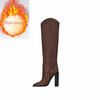 Модный стиль Круглый носок Высокие ботинки и ботфорты Очень высокий каблук Модные Большого размера Женские ботинки Коричневые Длинные ботинки обувь для женщин