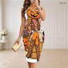 Women Plus Size V Neck Sleeveless Bodycon Midi Dress Cute Panda Ghost Halloween Printed