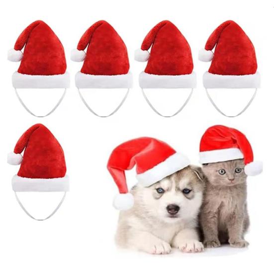 Pet Santa Hat Red Fleece Santa Claus Hat Dog Cat Dress-up Costume for Puppy Kitten Small Cats Dogs Holiday Cosplay Accessory