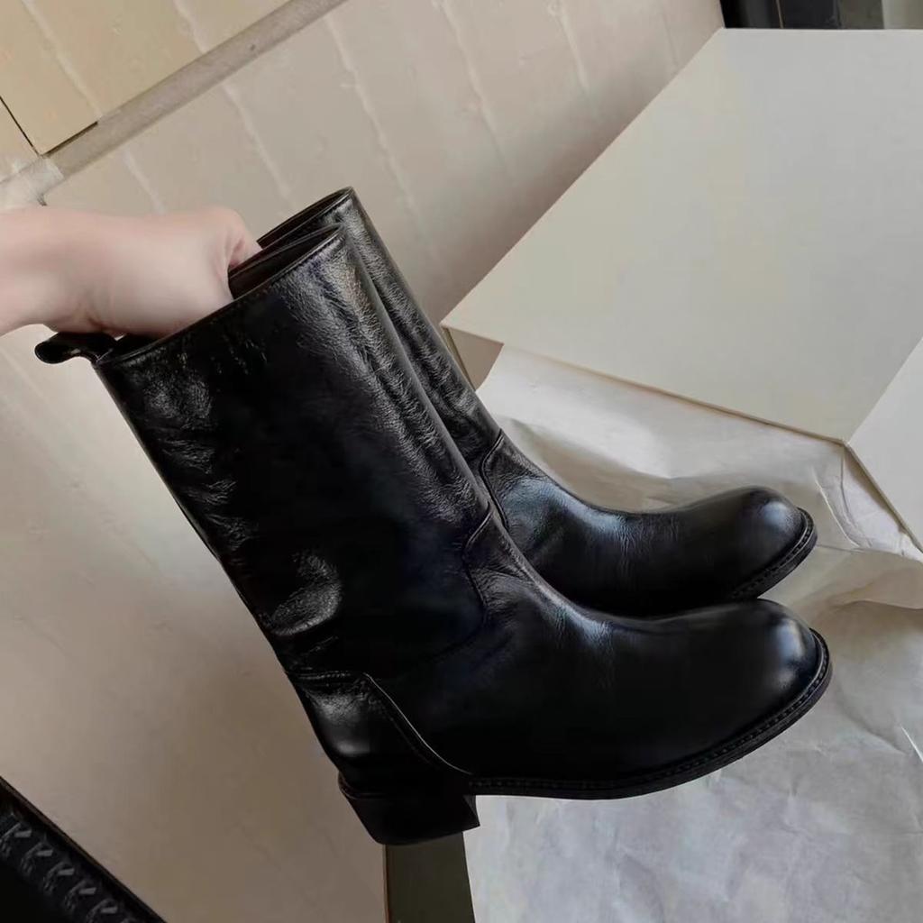 Autumn and Winter New Western Cowboy Boot Retro Wide Short Boots Chunky Heel Platform Mid Boots