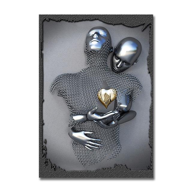 Металлическая фигурка для скандинавских пар, статуя, настенная живопись на холсте, скульптура любовника, плакат с принтом, настенная картина для гостиной, домашний декор