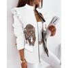 IHUASU Autumn Winter Ruffled Long Sleeve Zipper Print Suit Small Coat for Women