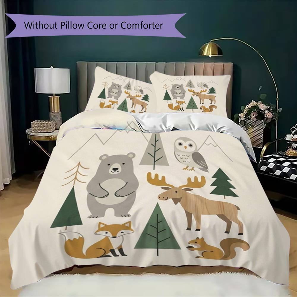 Cute Nordic Style Pattern Bedding uilt Set uilt Cover Pillowcase Home Decoration Birthday Gift (1 * duvet cover + 2 * pillowcase without core)24