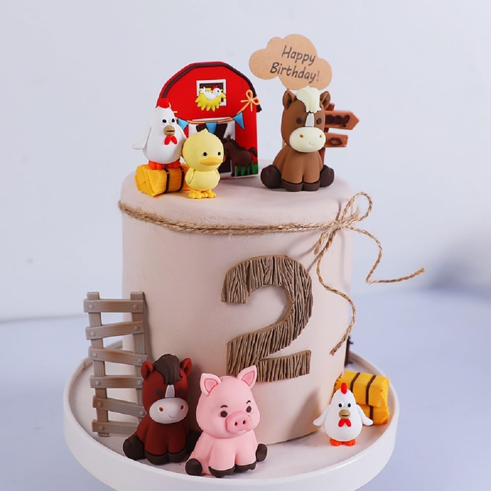 Farm Animal Cake Decoration Farm Birthday Cake Toppers Cow Pig Cake Topper for Farm Animal Baby Shower Birthday Party Decoration