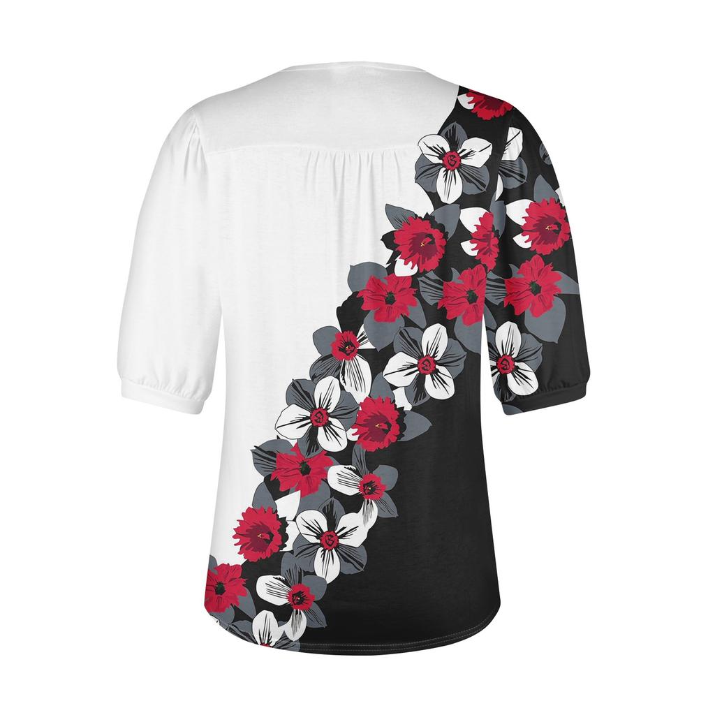 Женские пышные туники с короткими рукавами, топы, плиссированные блузки с воротником, повседневные свободные весенне-летние футболки