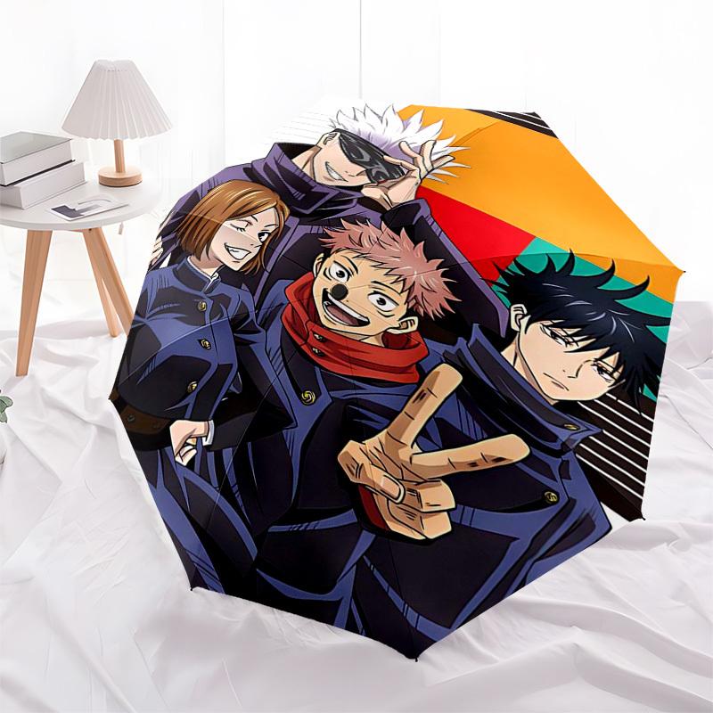 1pc Jujutsu Kaisen Characters Auto-Folding Umbrella Portable 3-Fold Design with Iron Frame for Outdoor Use, Perfect Gift for Fans, Travelers, and Dail