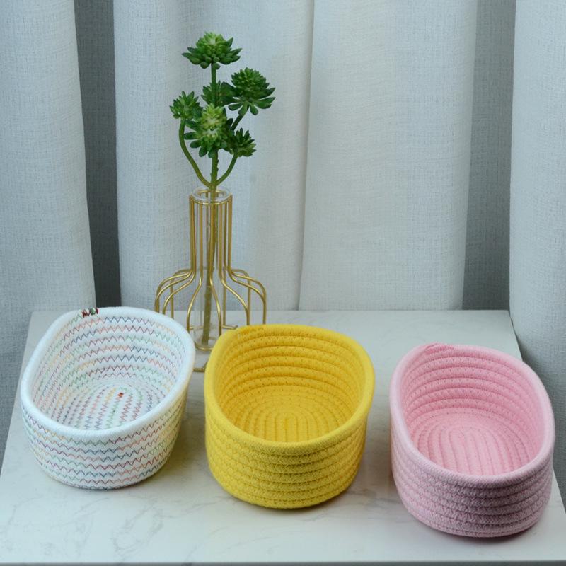 Современная овальная корзина из хлопковой веревки для хранения закусок и косметики