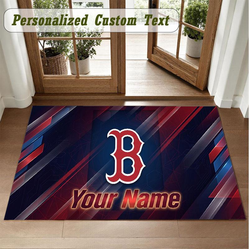Crystal Velvet Square Rug Custom NameBoston Red Sox Pattern Non Slip Home Floor Decor Rug