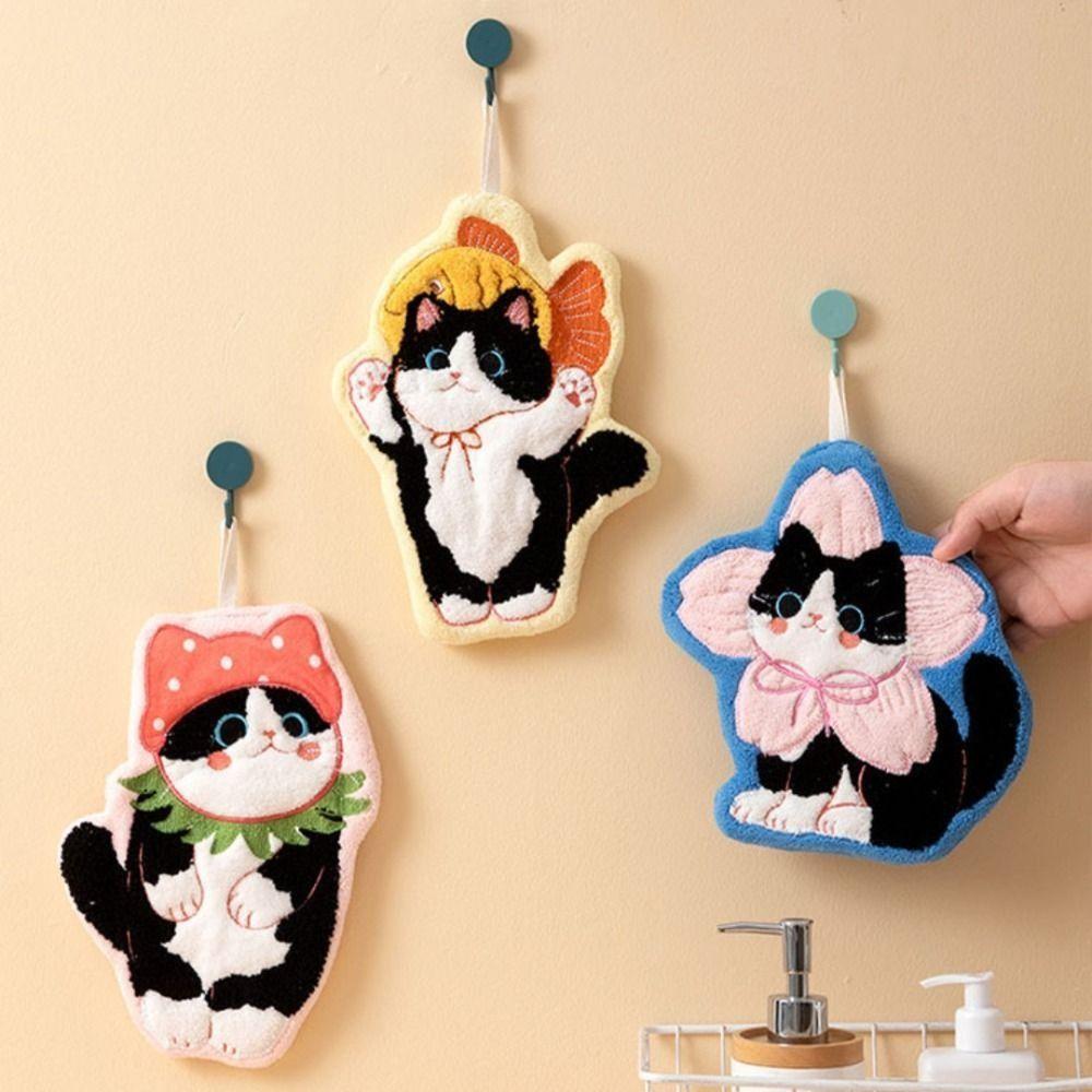 Coral Fleece Toilet Handkerchief Cute Cat Washcloth New Bathroom Kerchief  Kitchen