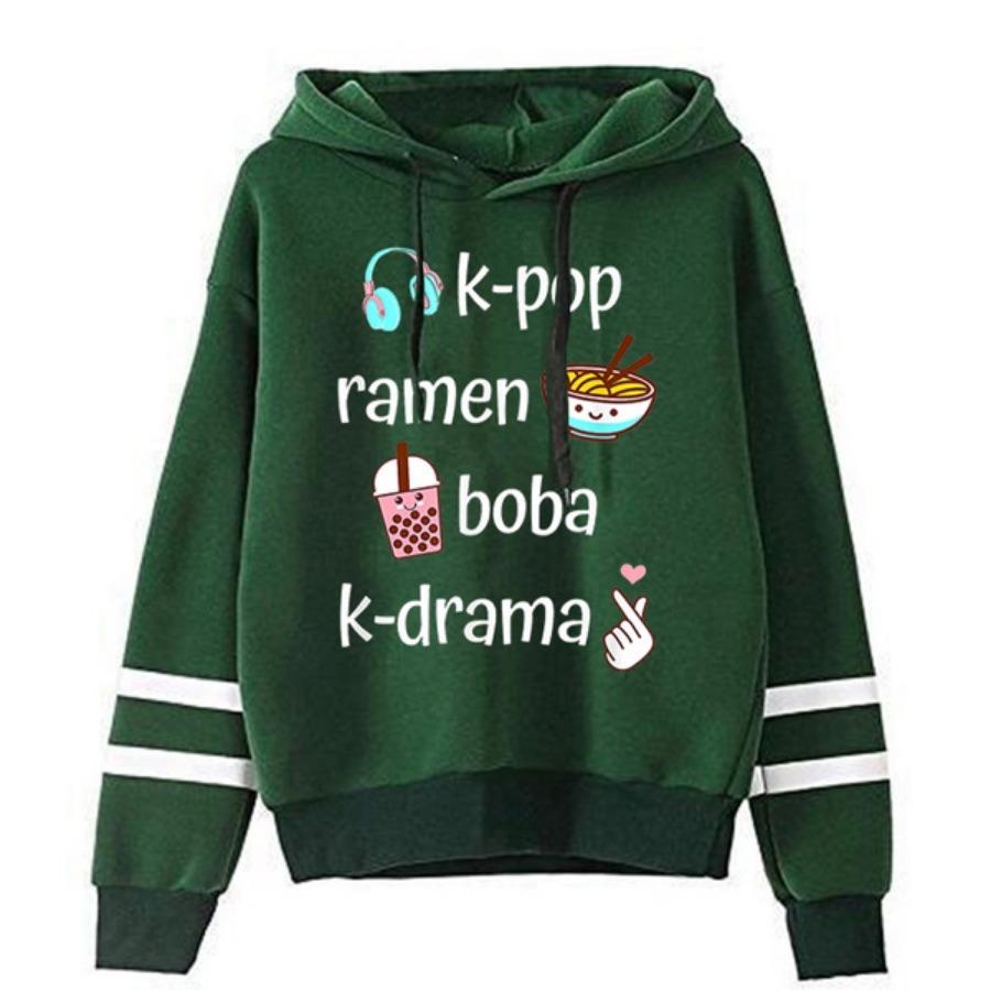 K-POP Ramen Boba K-drama Печать Толстовки Женщины Мужчины Осень И Зима Harajuku Толстовка Повседневный Пуловер Топы