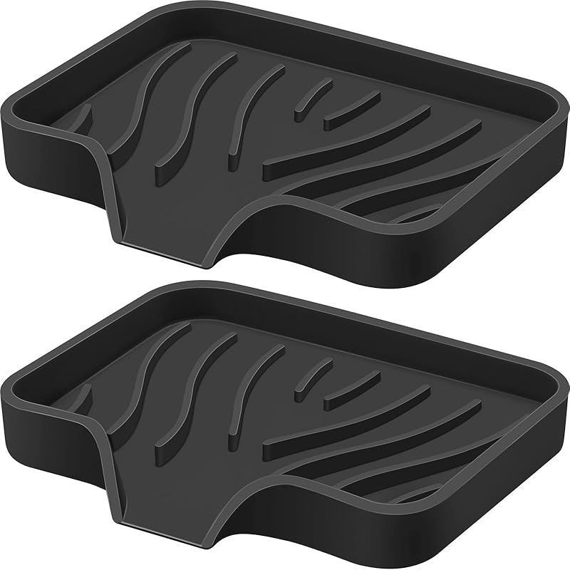 Silicone Soap Dish with Drain, SAISN Kitchen Soap Tray for Shower 2 Pack Self Draining Soap Dish Soft Bathroom Soap Holder for Kitchen Sink Flexible