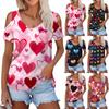 Ladies Summer Fashion Casual  Printed Strapless V-Neck Short Sleeve T-Shirt Top