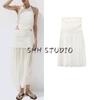 Summer New Product Women's Clothes Minimalist Linen Blend Ruched Decoration Patchwork Mid Waist Midi Dress 4661441