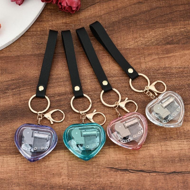 Mini Transparent Music Box Keychain Portable Melodic Decor Multiple Vibrant Colors Pendant for Key Ring Bag Valentine's Day Gift